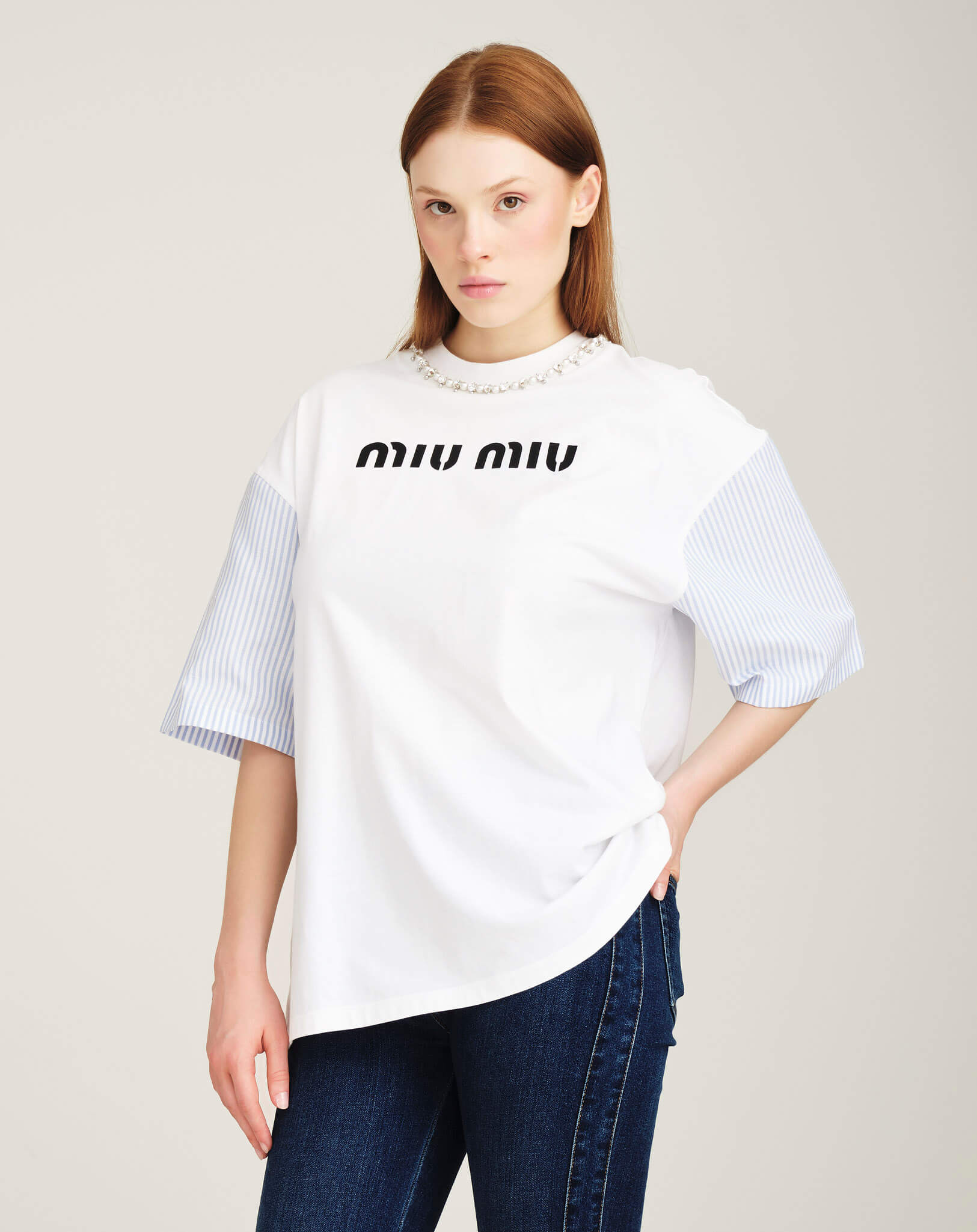 Miu Miu - Crystal Necklace Logo Tshirt XS